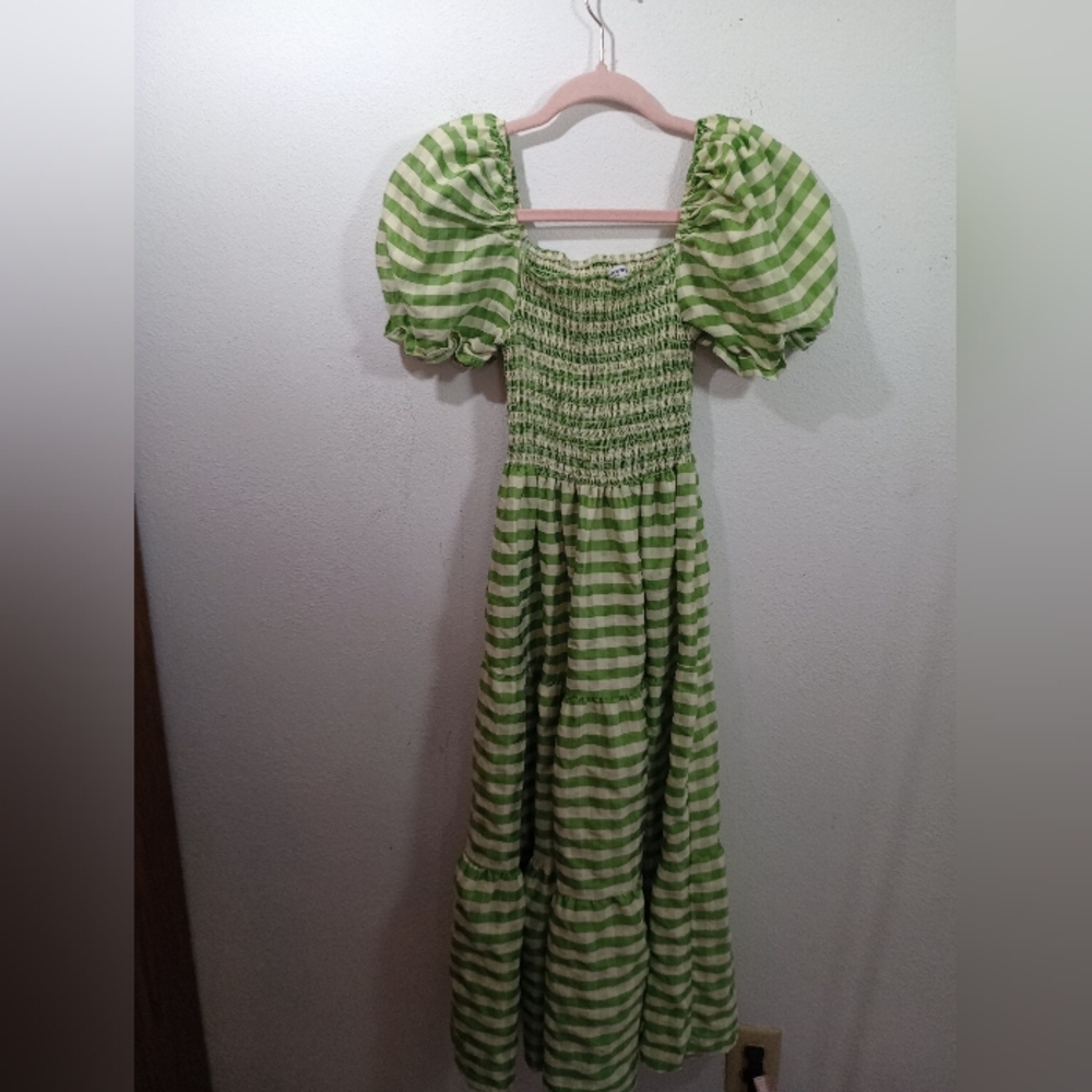 Green Gingham Puff Sleeve Dress